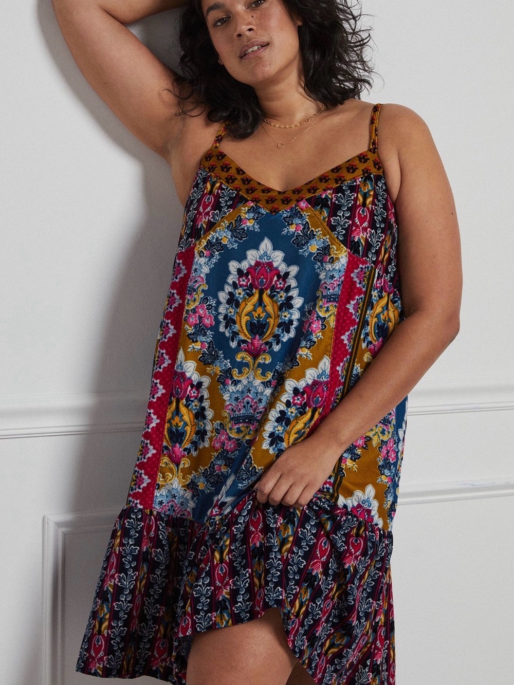 Anthropologie Zadie Velvet Slip Floral Paisley Dress in Blue, Pink & Mustard